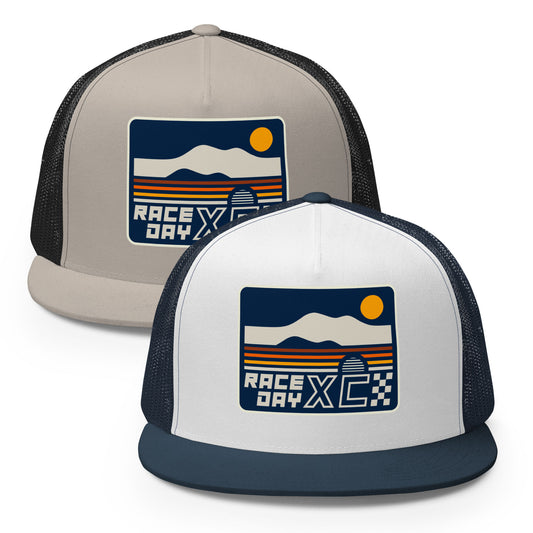 RaceDay XC: Flat Bill Trucker Cap / Sunset Scene