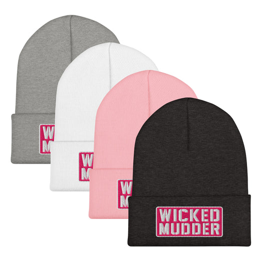 Wicked Mudder: Embroidered Cuffed Beanie / Pink Logo